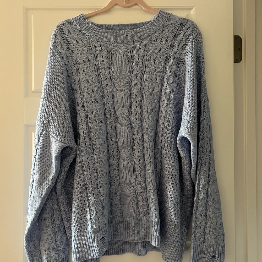 Pink Lily Light Blue Cable Knit Sweater